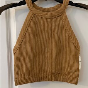Aerie Halter Ribbed Tan Crop Top